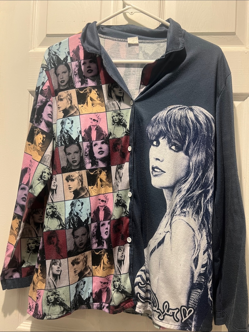 Taylor Swift Inspired Multicolor & Navy Button-Up Women’s Pajama Top - Picture 1 of 8